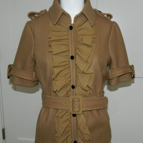 Manoush Women Brownish Taupe Ruffle Front Short Sleeve Jacket sz 6 - Picture 4 of 6